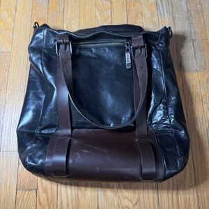 Rudsak Black Leather Tote Bag Brown Adjustable Straps Padded Laptop Compartment